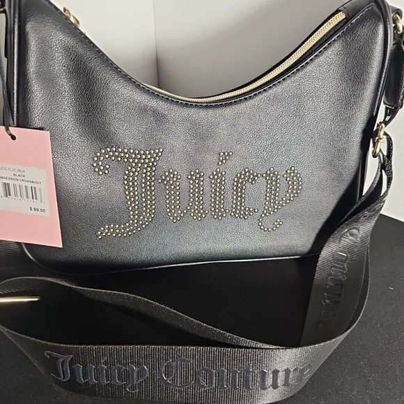New Juicy Couture Black Obsession Crossbody Shoulder Bag Gold Studded Purse - Picture 4 of 9